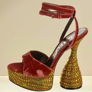 Tom Ford Velvet and Zebra Effect Crystal Stones Disco Platform Sandal 140 mm